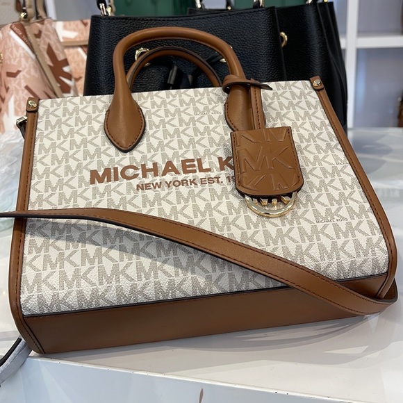 Michael Kors Mirella Small Shopper Top Zip Crossbody Bag Vanilla Logo MK - Picture 9 of 16
